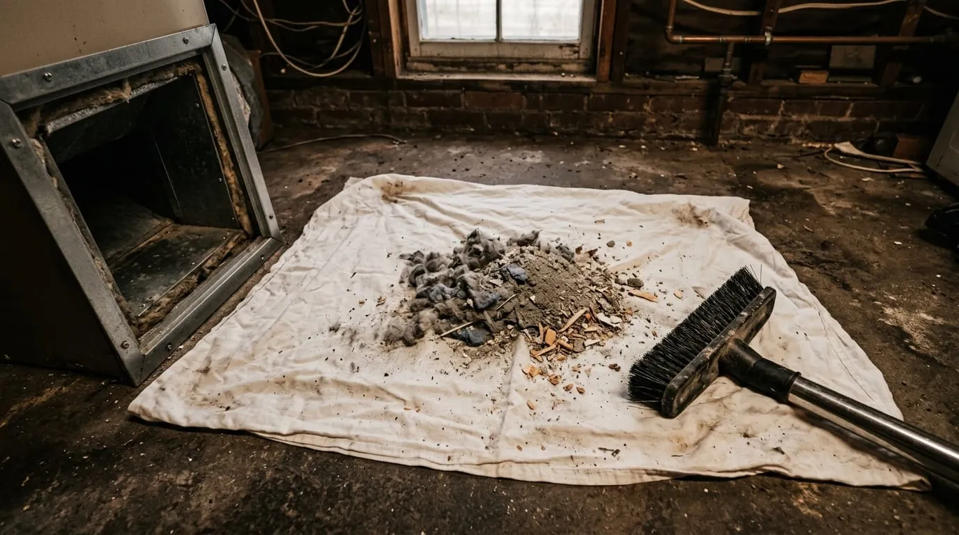 Compacted lint and debris removed from inside a residential dryer exhaust duct