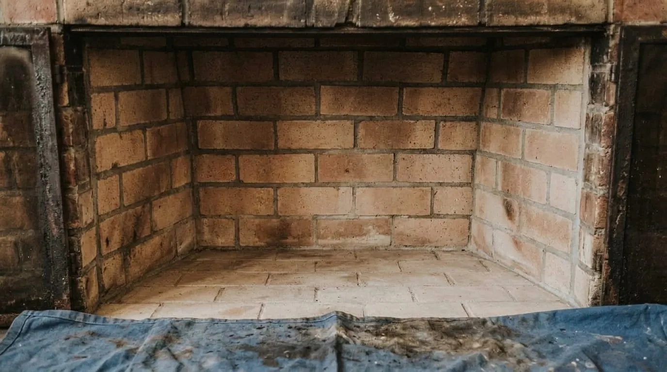 The same firebox swept clean down to the brick and damper