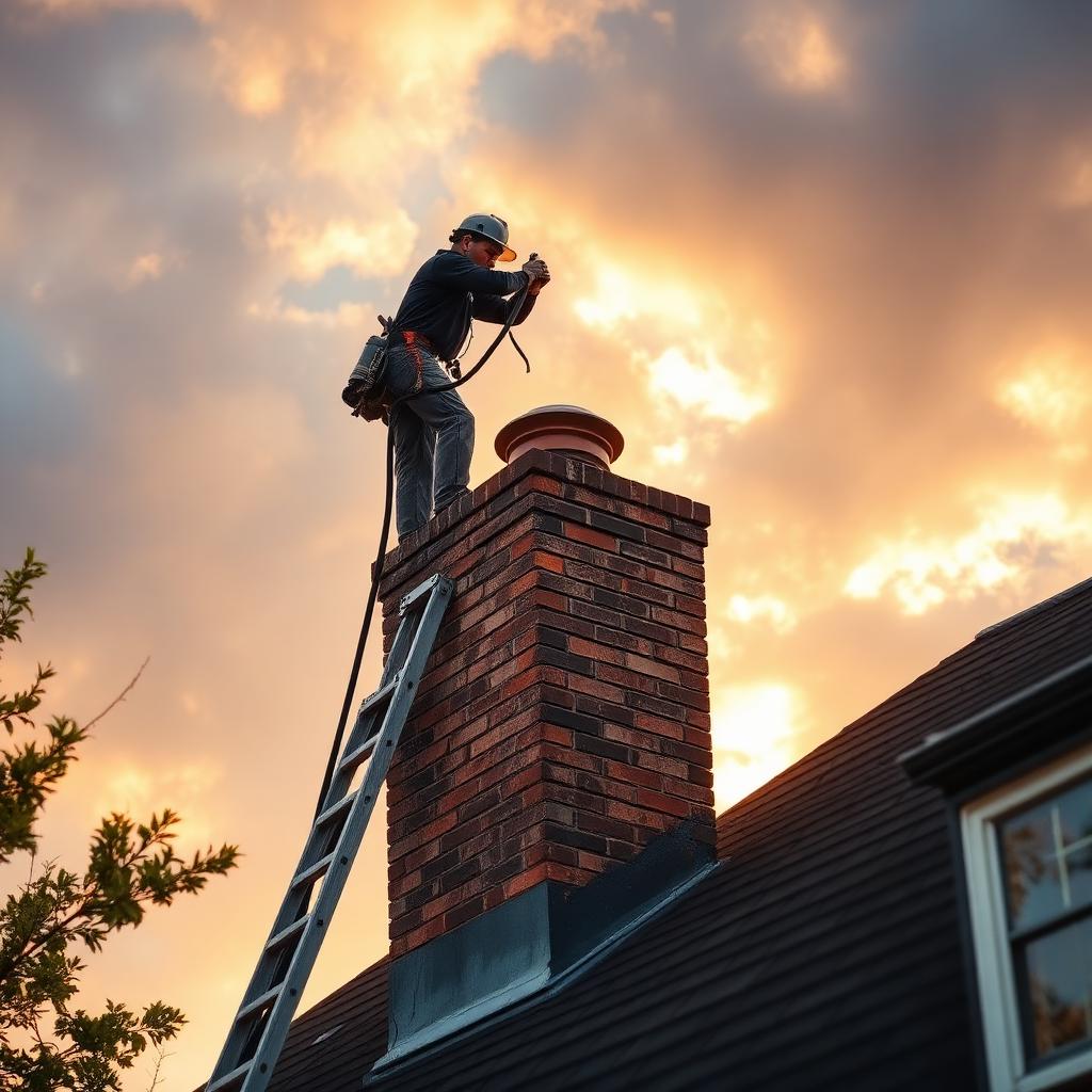 Professional chimney sweep on Bridgewater NJ rooftop